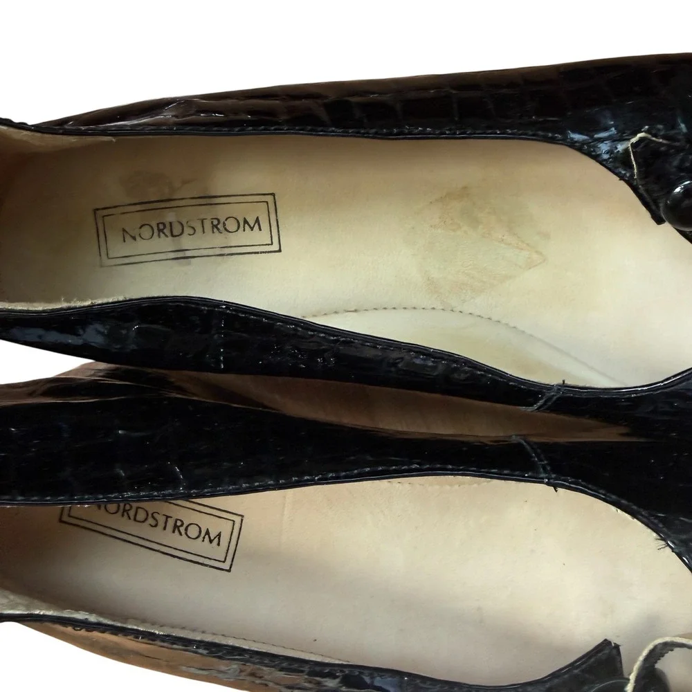 Nordstrom patent leather croc Mary Jane wedges 8 black